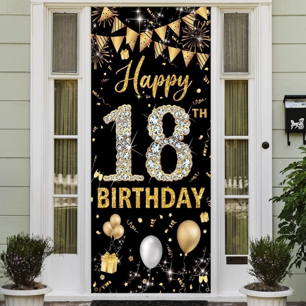 Gold and Black 18th Birthday Party Door Banner